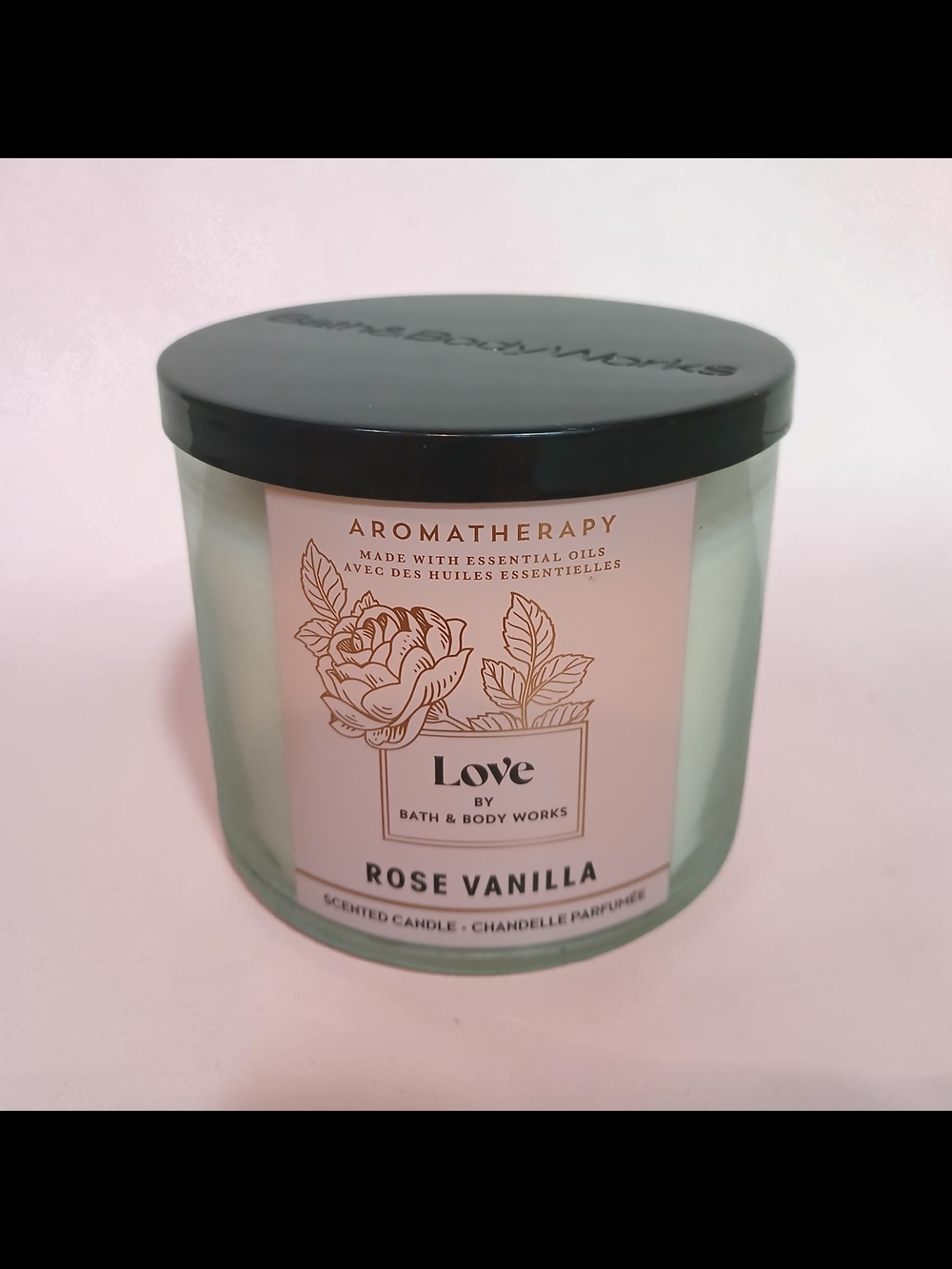 Bath & Body Works Rose Vanilla Aromatherapy Candle - Pink & Black
